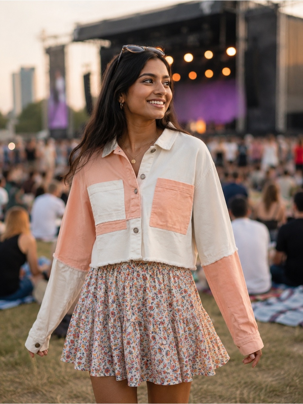 mi ami  for Francesca’s Peach and White Colorblock Crop Jacket